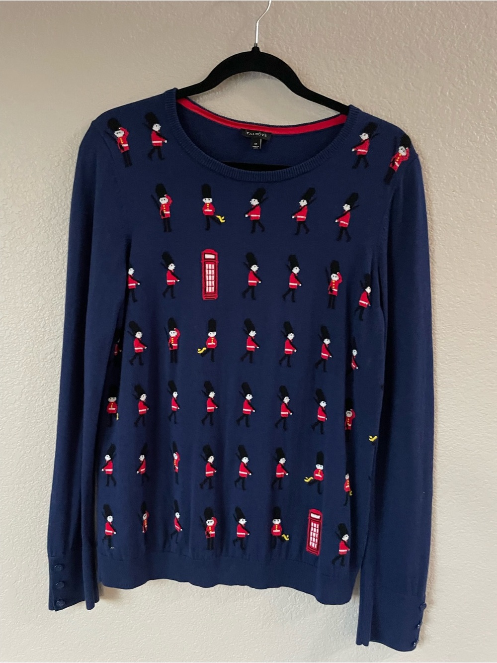 Talbots British Guardsmen Telephone Booth Sweater Navy Crew Neck Womens M